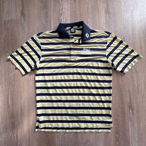 Men's FootJoy Striped Golf Polo Size M Navy Yellow